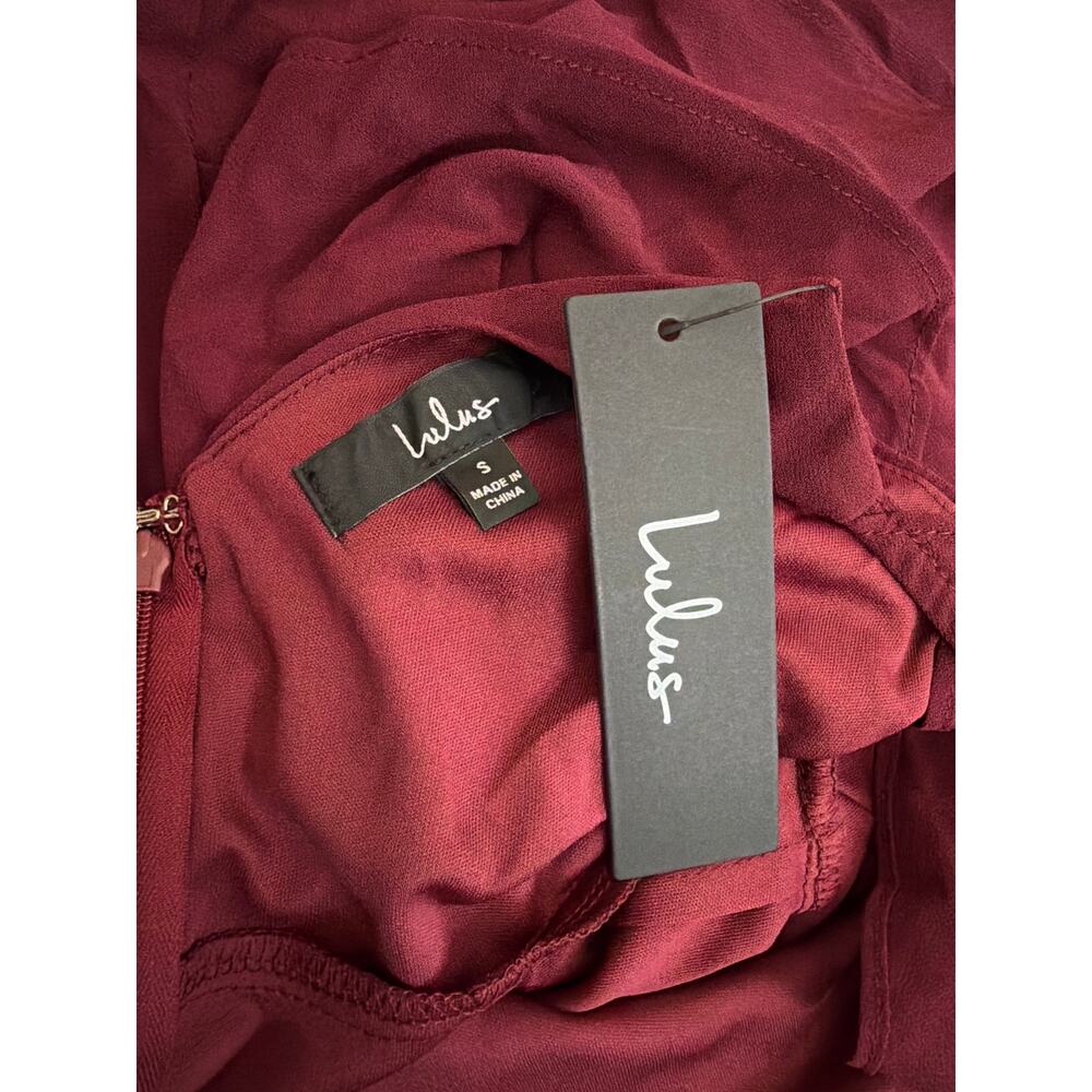 Lulus Charming Event Burgundy Asymmetrical Ruffled Maxi Dress S - Picture 5 of 5